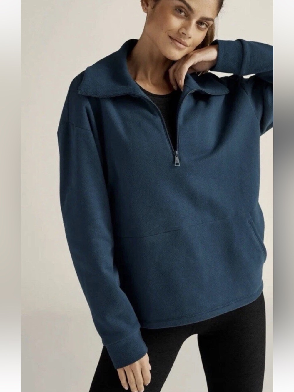 NWT Beyond Yoga Trek Super Soft 1/2 Zip Uplift Crop Pullover Blue Gem Size L